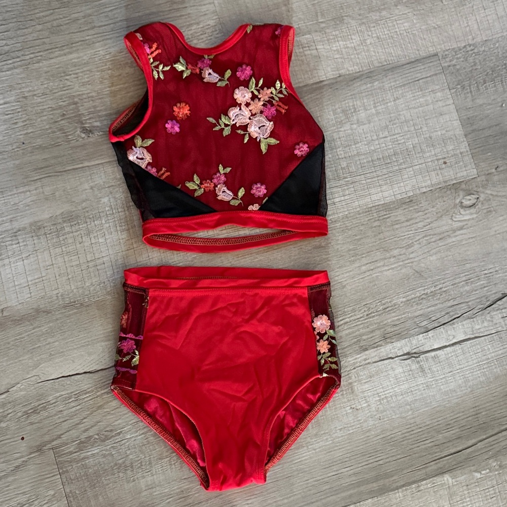 Charming Kids Red Floral Bikini Set